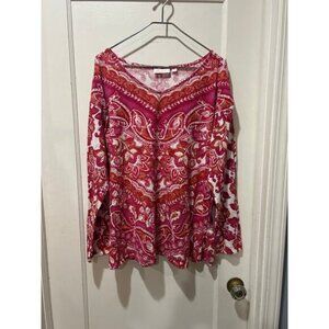 Belle kim gravel size XL red white pattern knit popover top